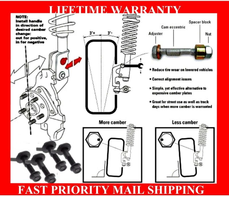 14mm Camber Correction Kit – 2pc Adjustable Cam Bolts – Front Wheel Alignment – Fits Multiple Makes (Buick, Chevy, Honda, Nissan, Dodge, Ford, Jeep)